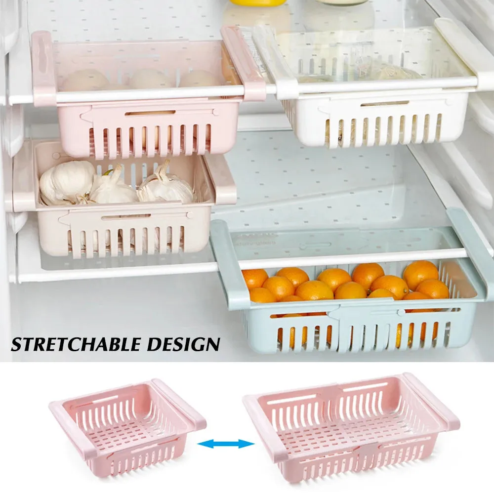 3 Pcs Adjustable and Stretchable Refrigerator Organizer Drawer Basket Refrigerator Storage Box