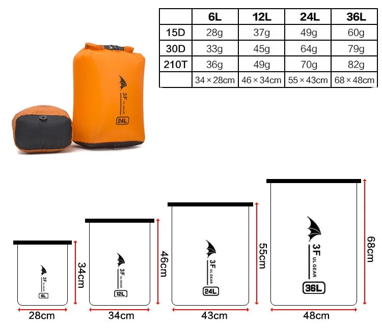 3F UL GEAR 15D 30D Cordura Ultralight Drifting swimming debris clothes sleeping bag storage bag waterproof bag Swimming bag