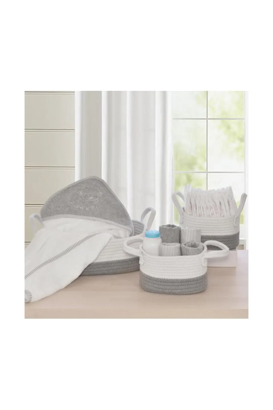 3pc Nursey Storage Set Grey White