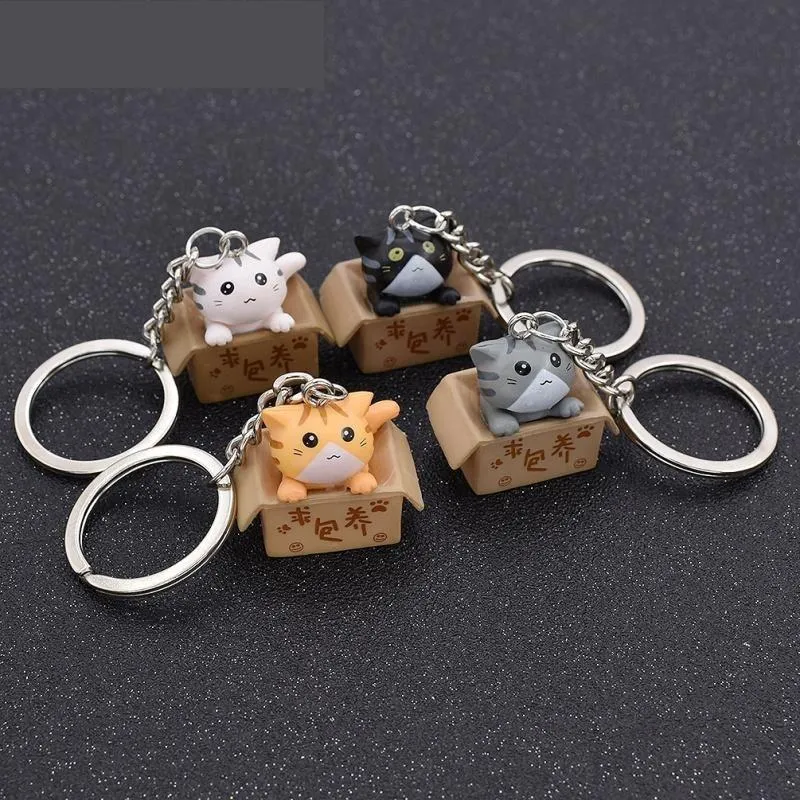 4Pcs 4 Colors Cute Cat Box Keychain Car Key Holder Bag Hanging