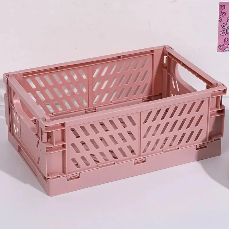 5 Color Organizing Storage Baskets Case Folding Student Desktop Basket Tape Stationery Plastic Foldable Container Storage Box