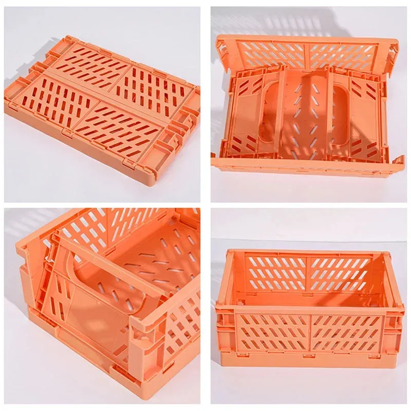 5 Color Organizing Storage Baskets Case Folding Student Desktop Basket Tape Stationery Plastic Foldable Container Storage Box