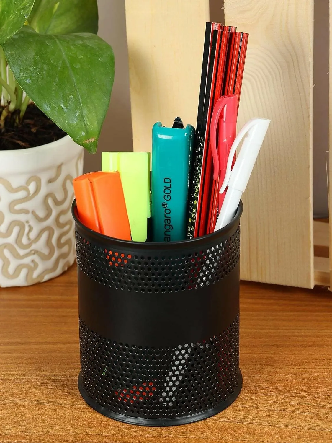 AVMART Pen and Pencil Stationary Storage Tidy Desk Organizer Box with Compartment (Black)