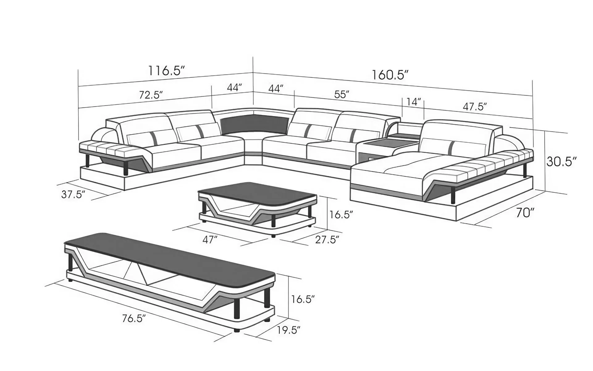 Bewley Modern Leather Sectional With Storage