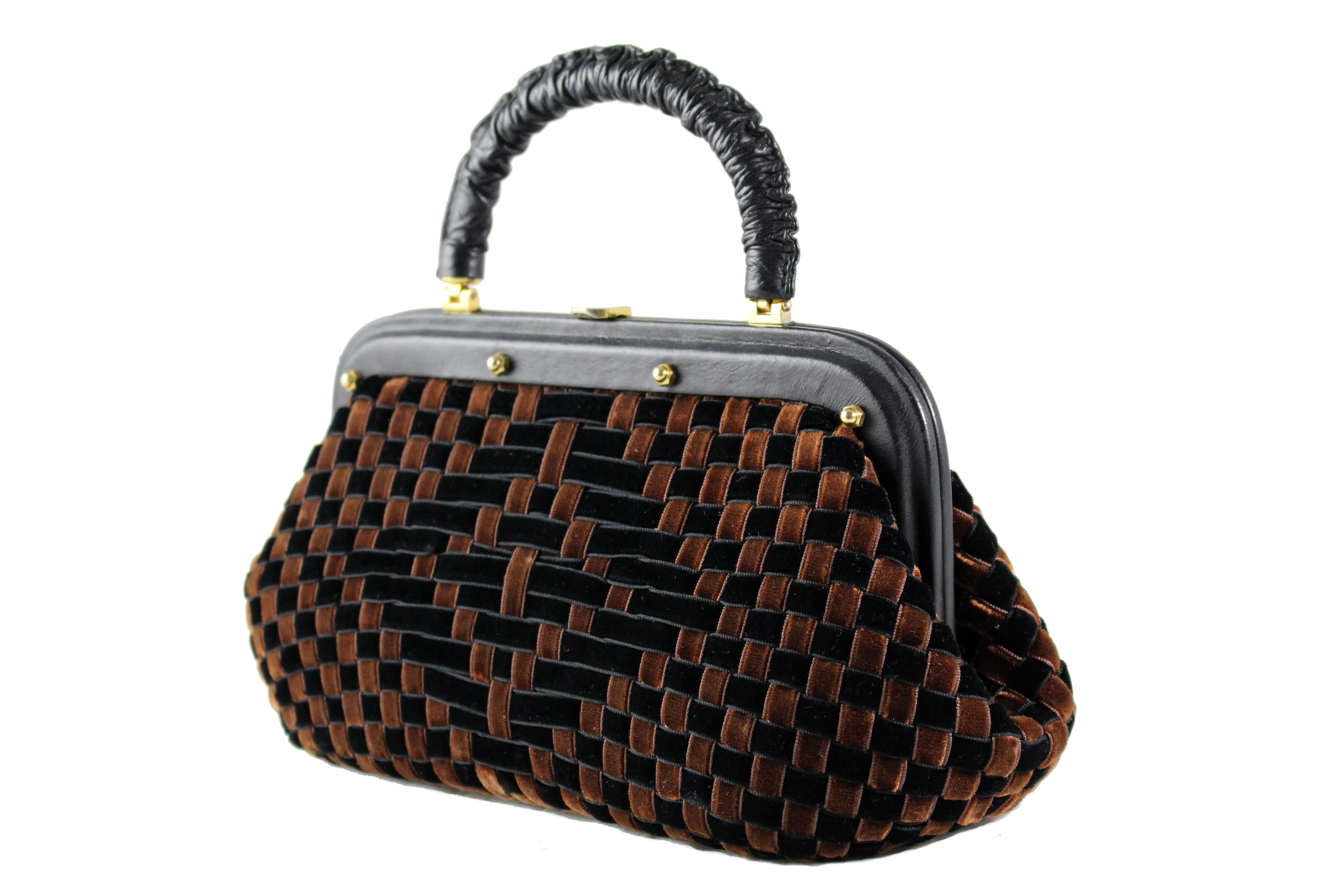 Black and brown woven velvet frame bag