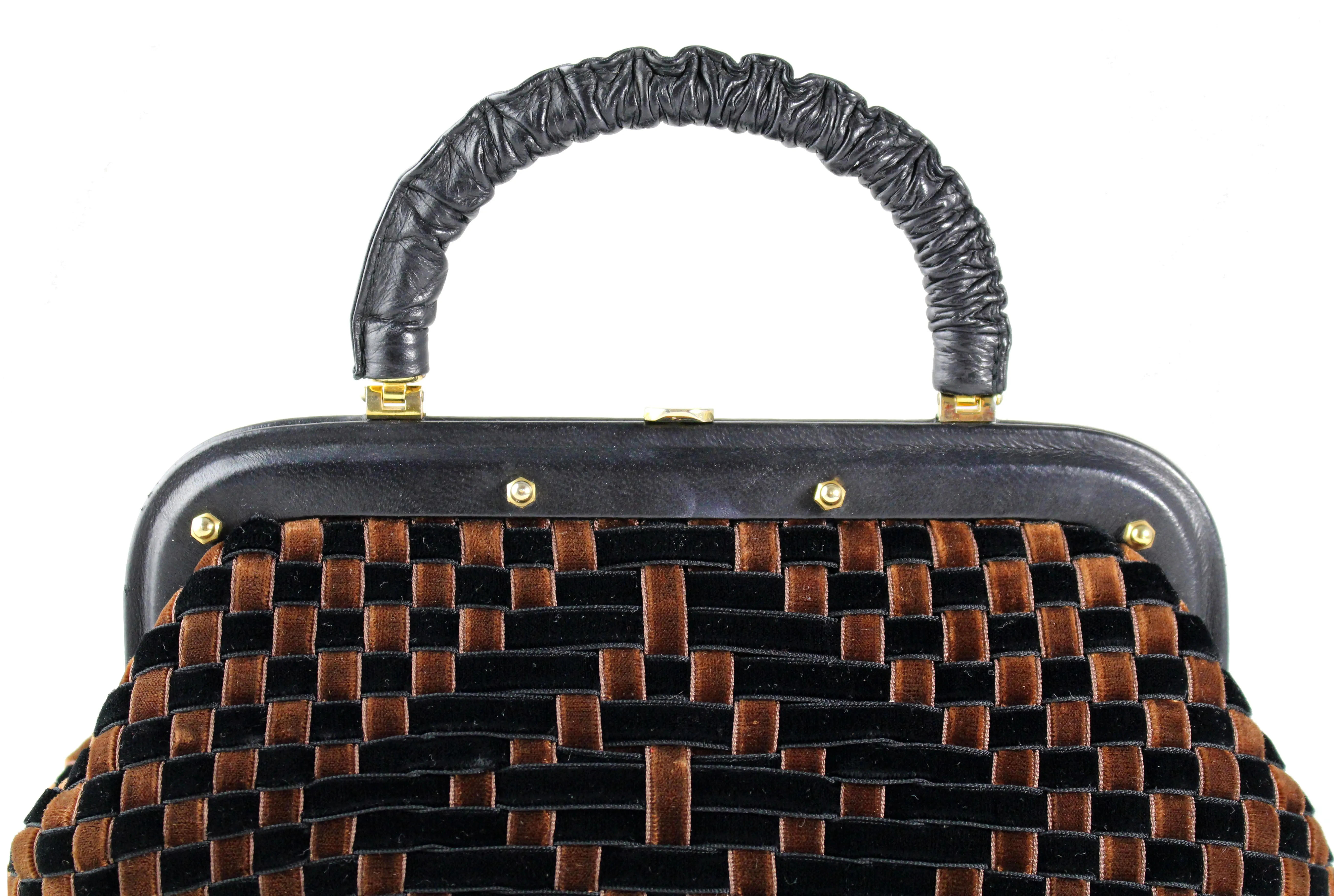 Black and brown woven velvet frame bag