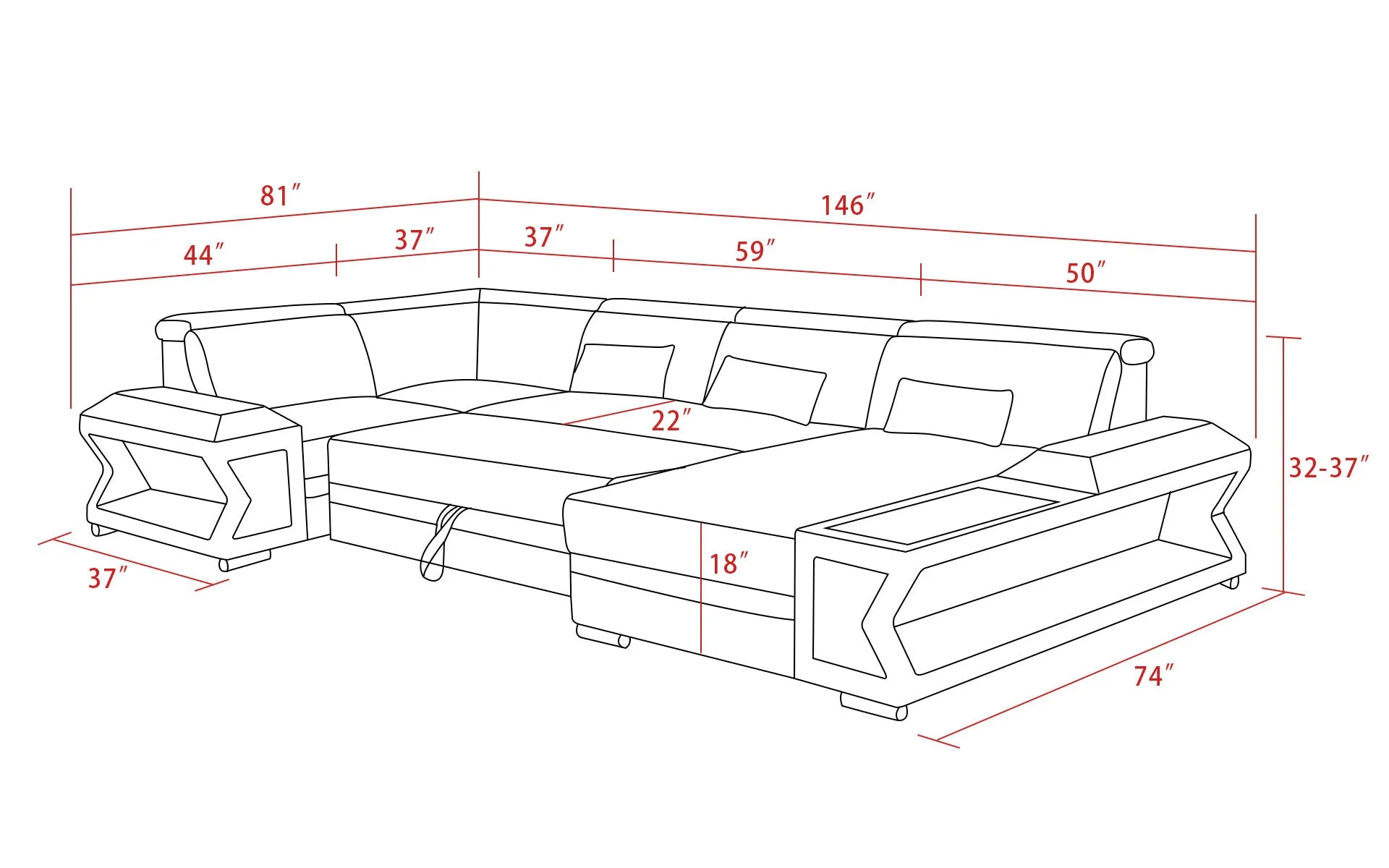 Boancy Led Modern Sectional with Side Storage and Bed Function