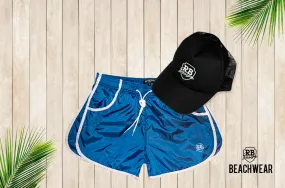 Bundle Sky Blue Mens Swimming Shorts   Black Hat White Logo BW02SBBW