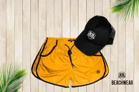 Bundle Yellow Mens Swimming Shorts   Black Hat White Logo BW02YBW