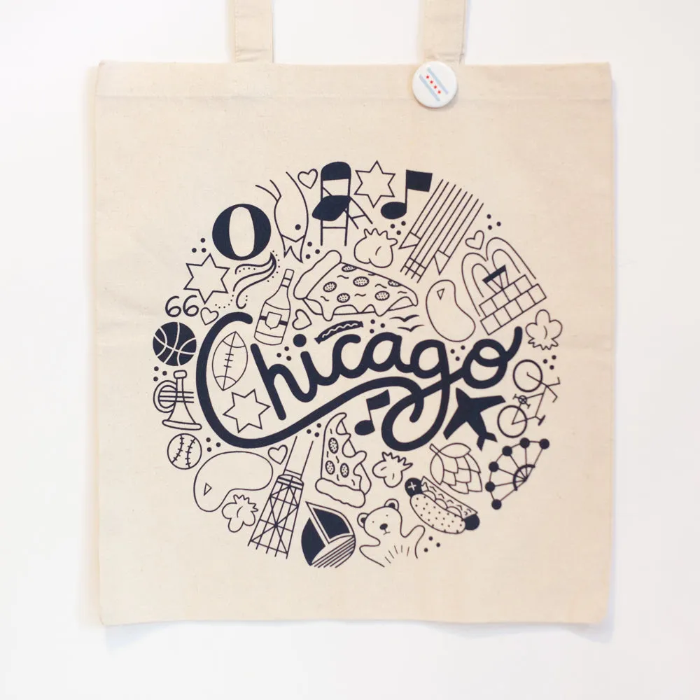 Chicago stuff tote bag, Chicago Illinois icons gift, chicago icons souvenir, chicago tote bag, chicago gift idea