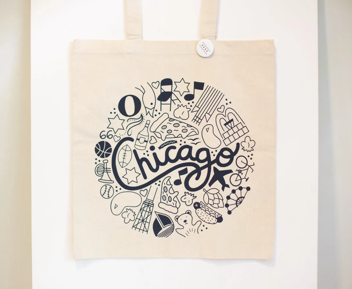 Chicago stuff tote bag, Chicago Illinois icons gift, chicago icons souvenir, chicago tote bag, chicago gift idea