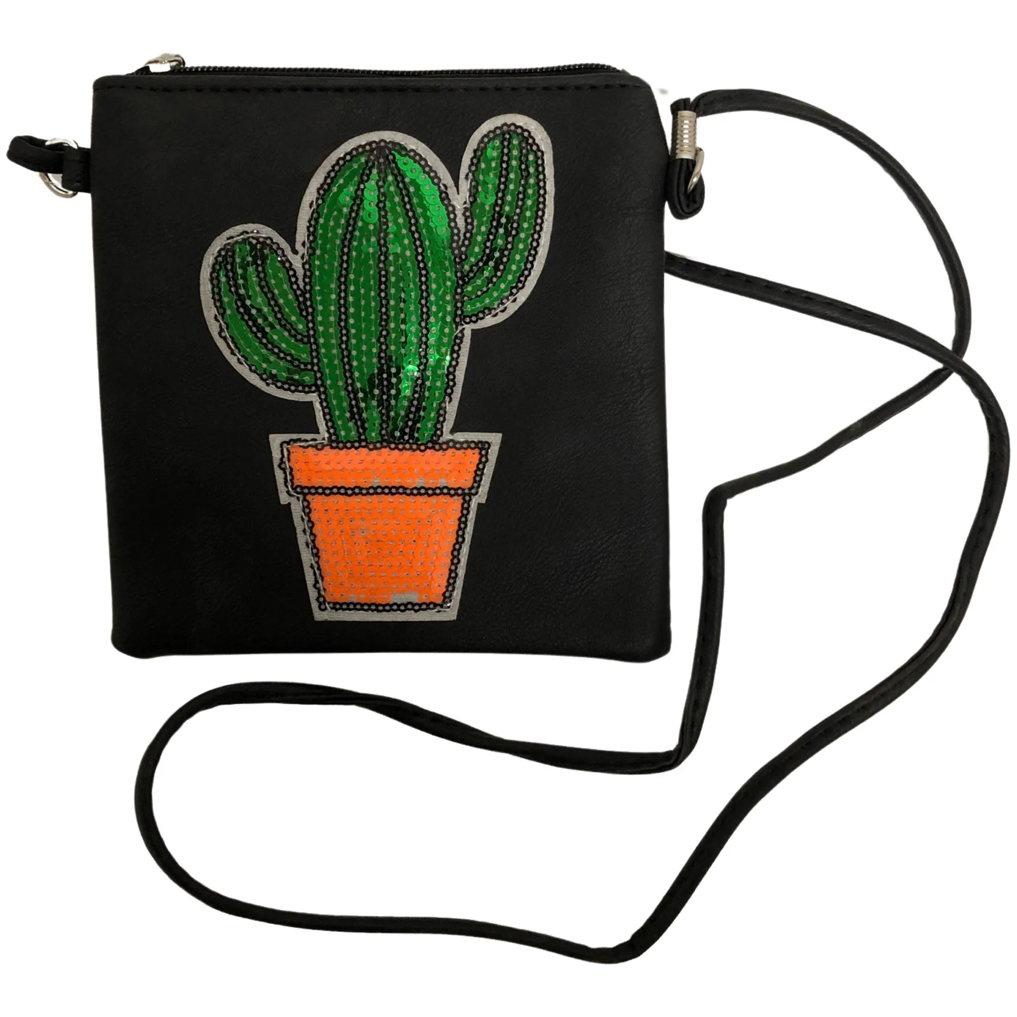 CLEARANCE WOMEN'S CACTUS DESIGN CROSSBODY (CASE OF 36 - $1.75 / PIECE)  Wholesale Black Crossbody with Sequin Cactus Design SKU: 7304-CACTUS-36