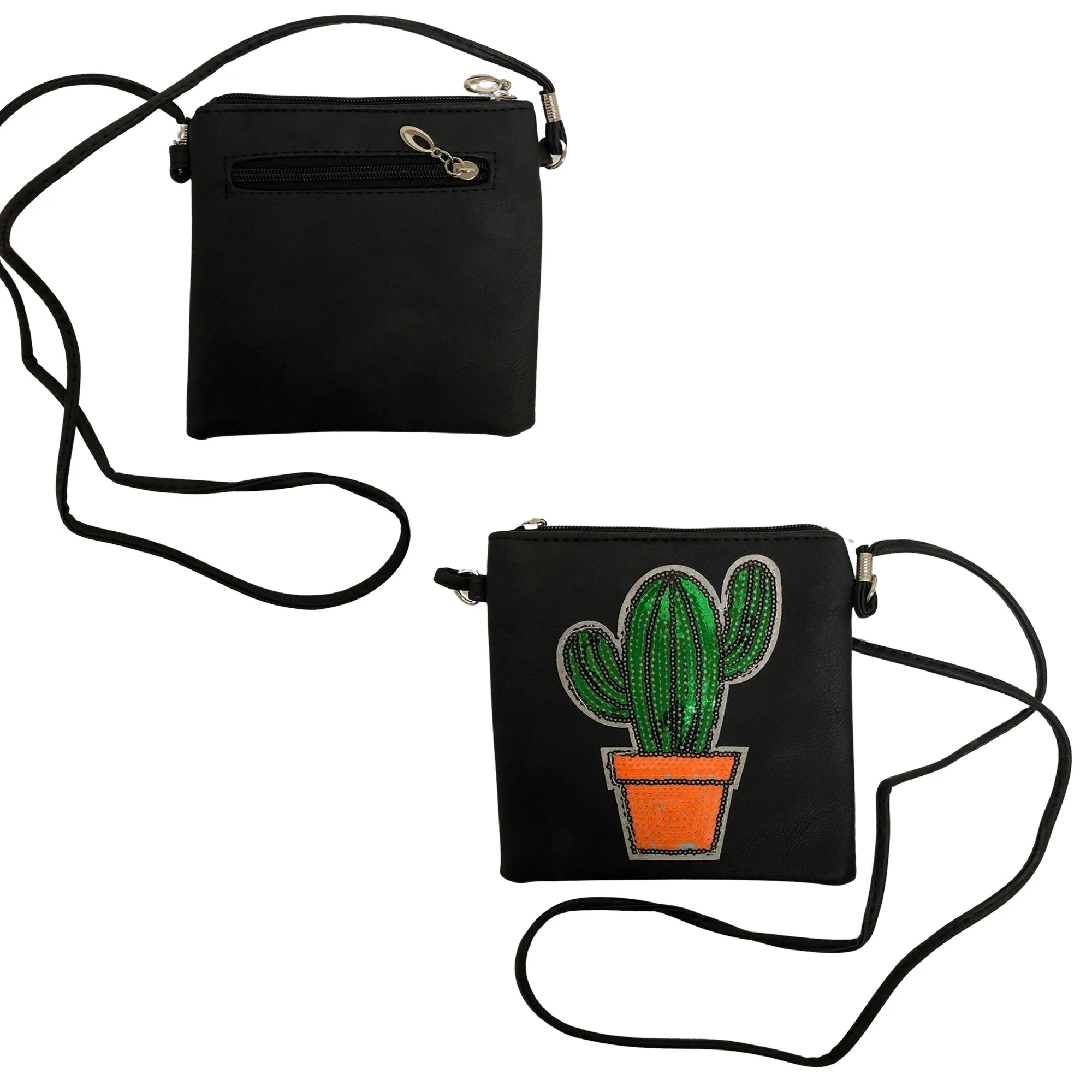 CLEARANCE WOMEN'S CACTUS DESIGN CROSSBODY (CASE OF 36 - $1.75 / PIECE)  Wholesale Black Crossbody with Sequin Cactus Design SKU: 7304-CACTUS-36