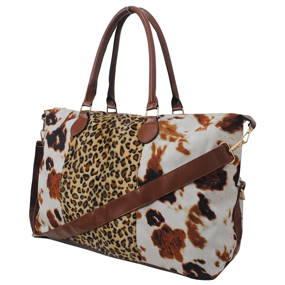 Cow Print with Leopard Faux Fur Weekender Bag