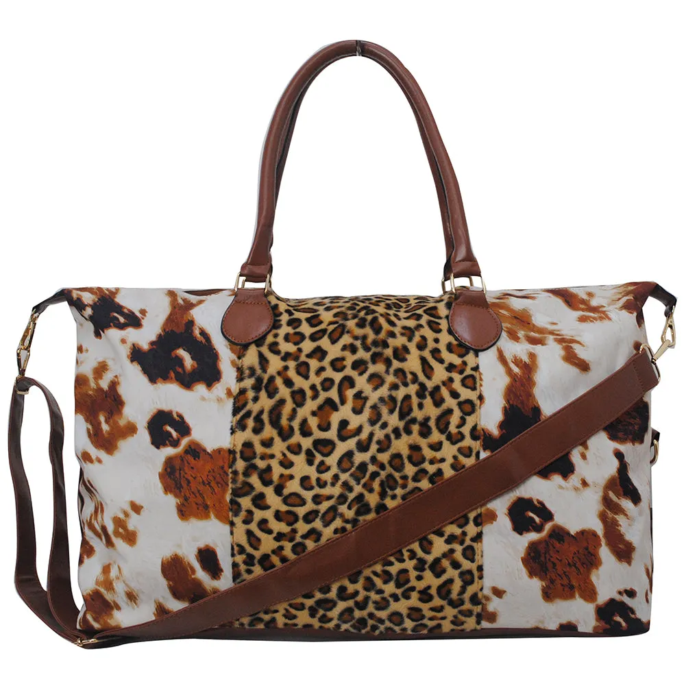 Cow Print with Leopard Faux Fur Weekender Bag