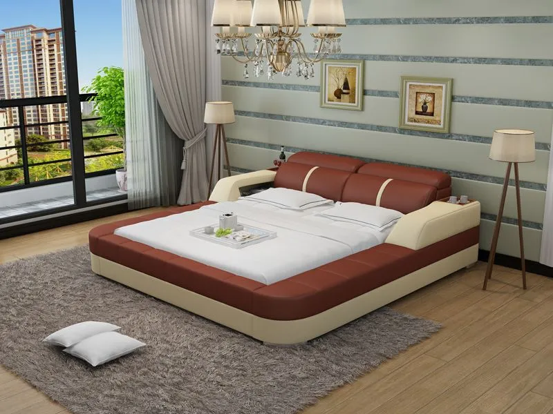 Denya Modern Leather Bed With Storage