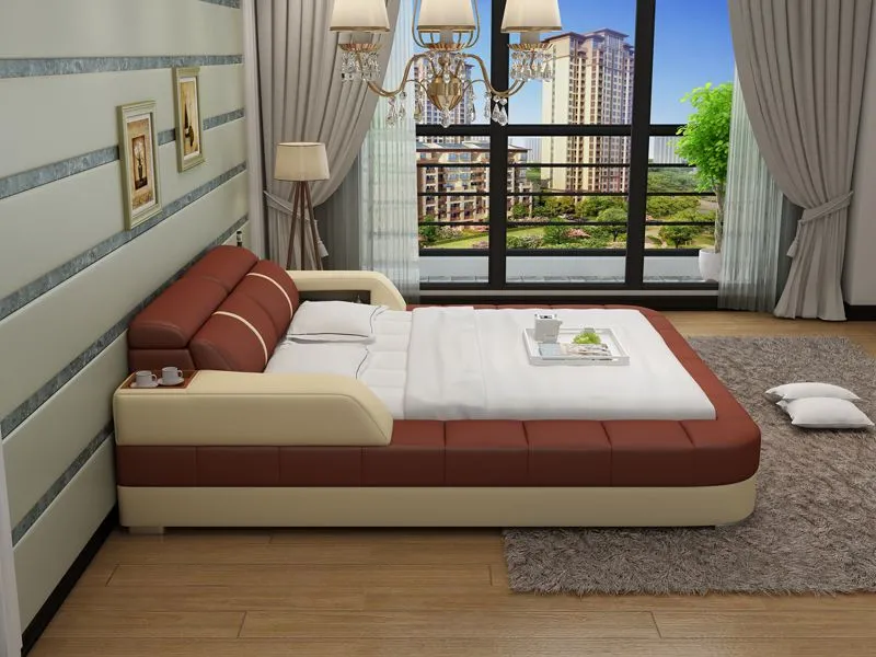 Denya Modern Leather Bed With Storage