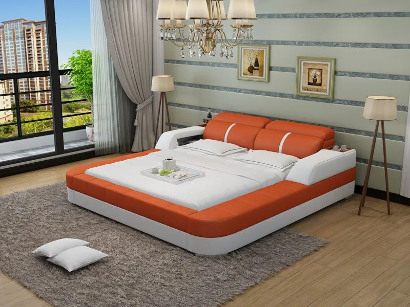 Denya Modern Leather Bed With Storage