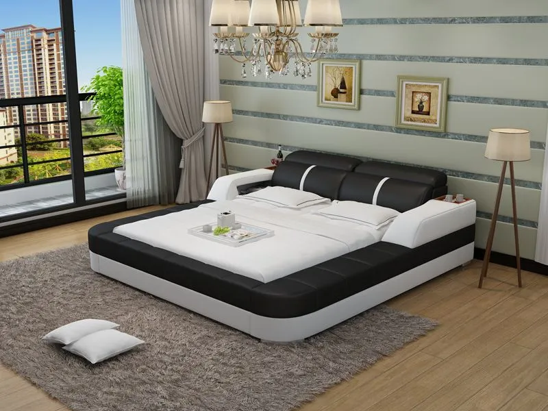 Denya Modern Leather Bed With Storage