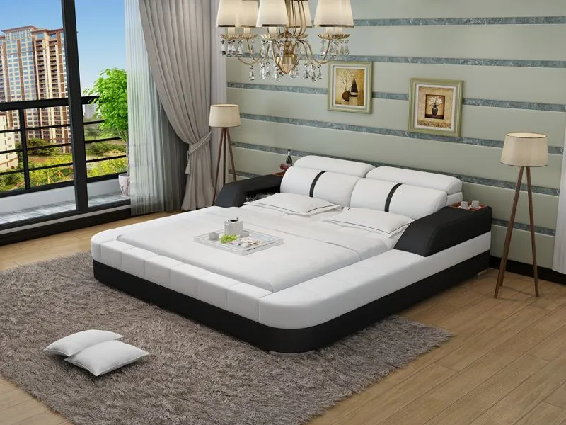 Denya Modern Leather Bed With Storage