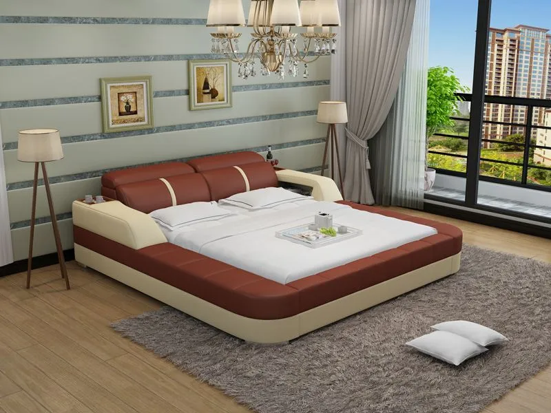 Denya Modern Leather Bed With Storage