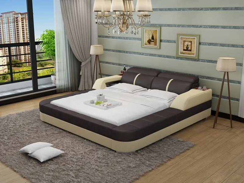 Denya Modern Leather Bed With Storage