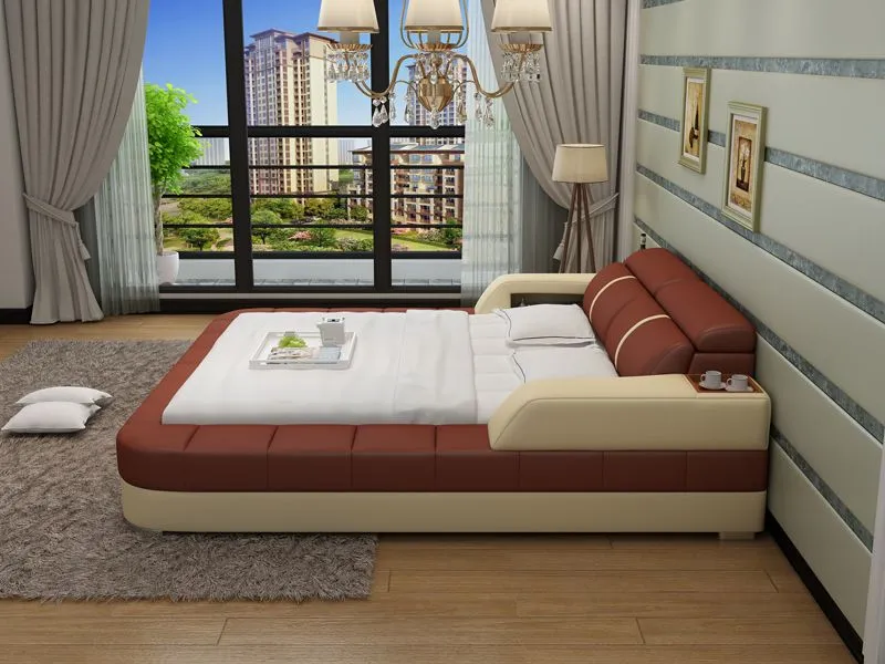 Denya Modern Leather Bed With Storage