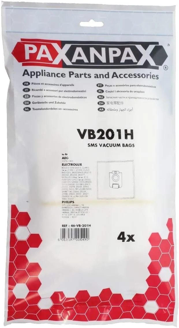 Electrolux E201 Type vacuum Bag  | AEG | Philips HR Series S Bag | Tornado SMS Vacuum Bags Compatible  VB201H  (Pack of 4)