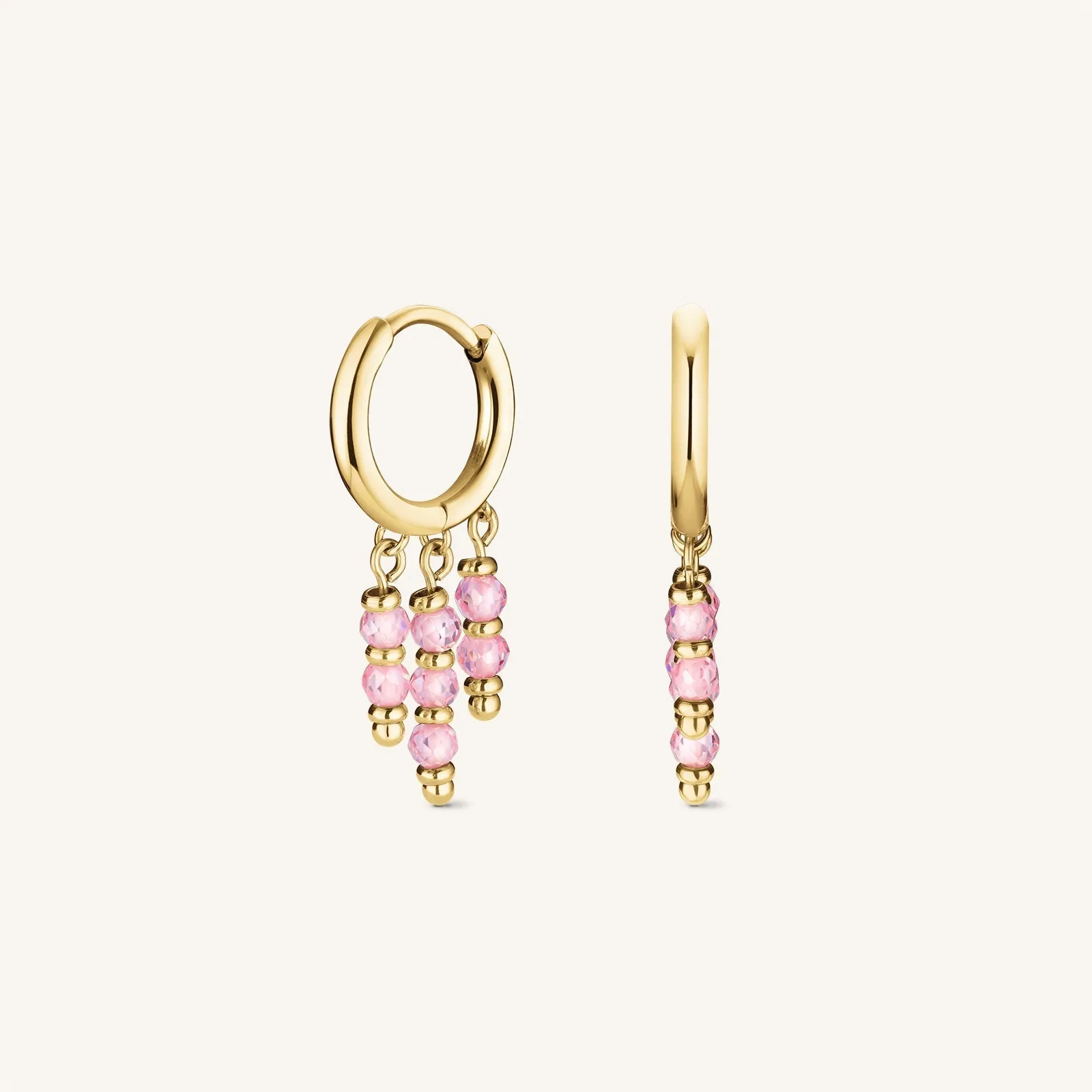 Hanging Beads Hoops Pink