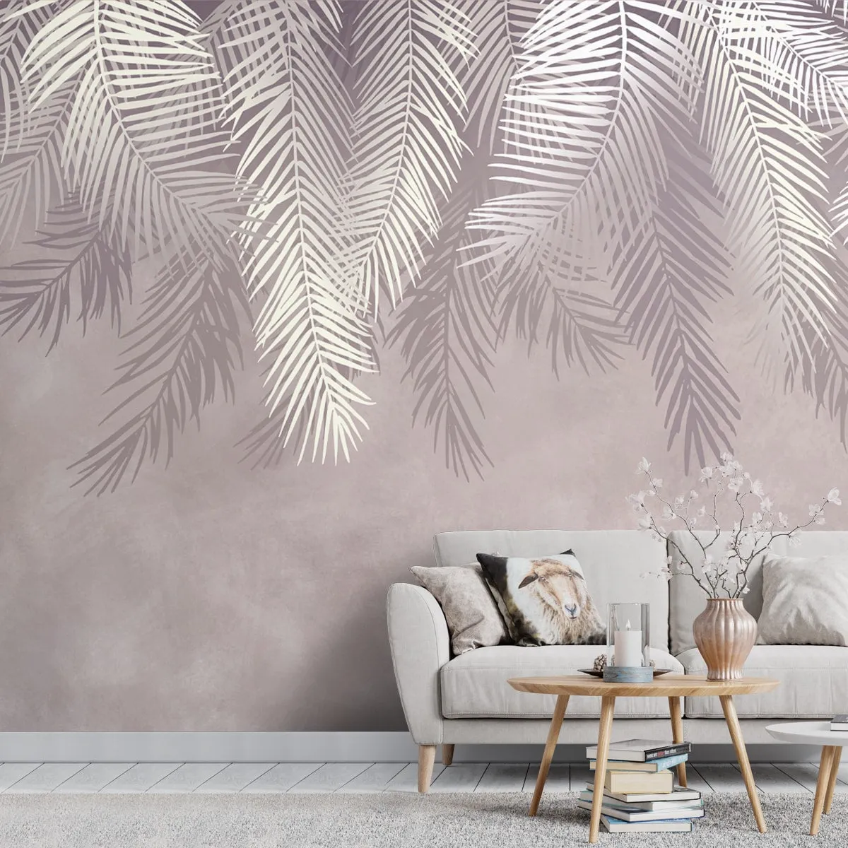 Hanging Tropical Leaves Wallpaper Design