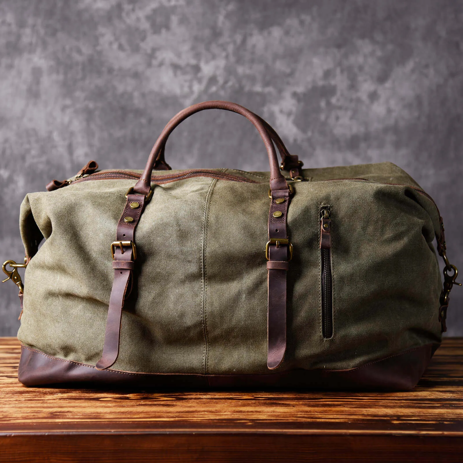 Leather and canvas duffel bag, vintage canvas travel bag, gym bag on sale