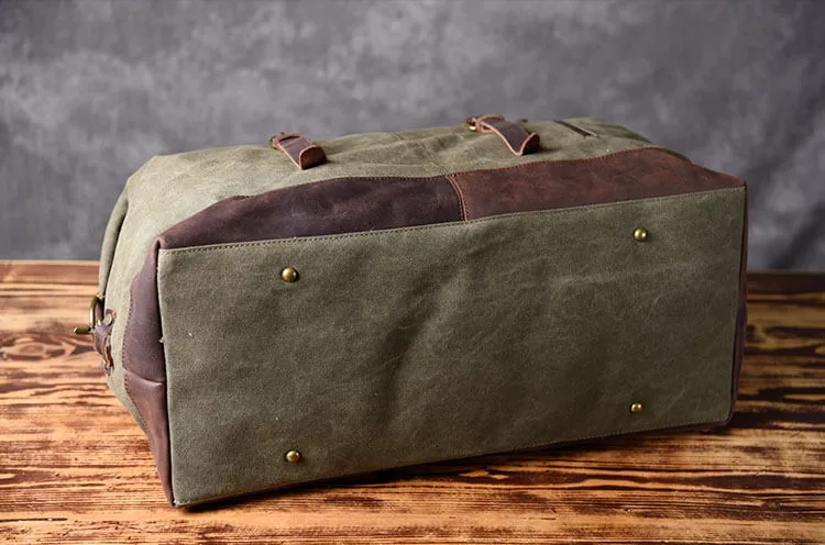 Leather and canvas duffel bag, vintage canvas travel bag, gym bag on sale