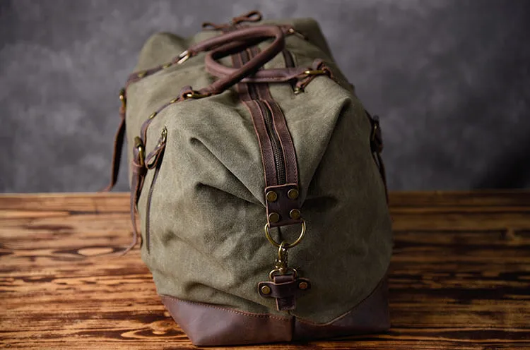 Leather and canvas duffel bag, vintage canvas travel bag, gym bag on sale