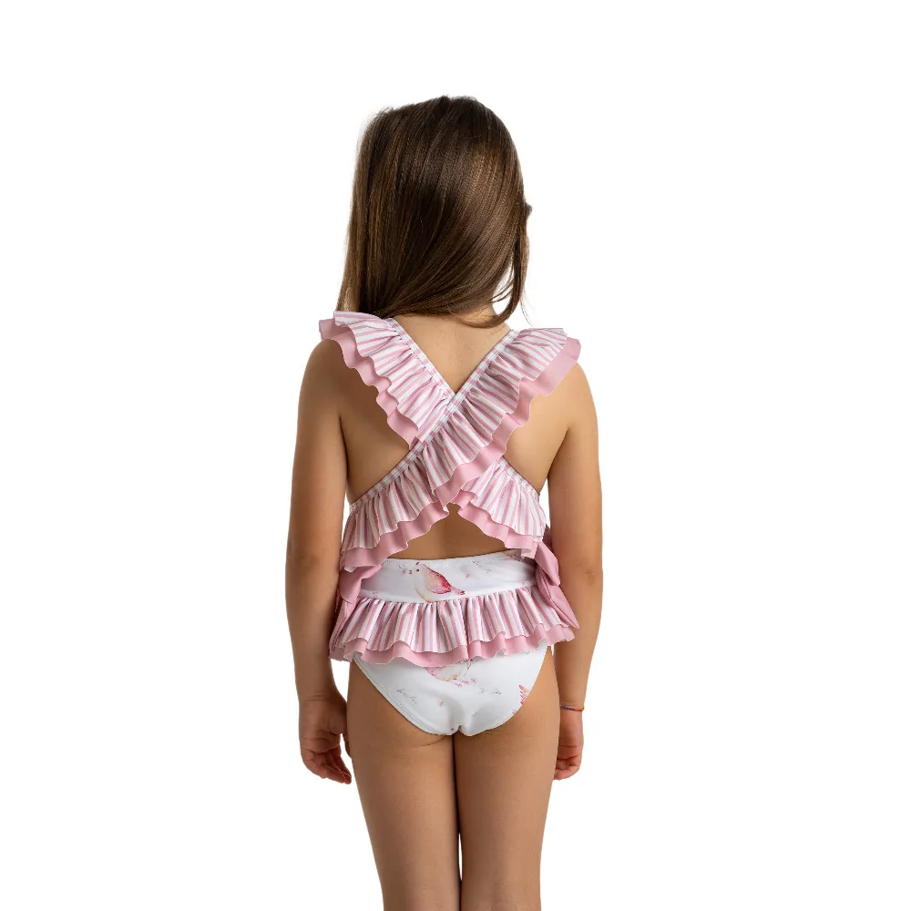 Meia Pata Girls Pink Bird Cosume Swimming Costume