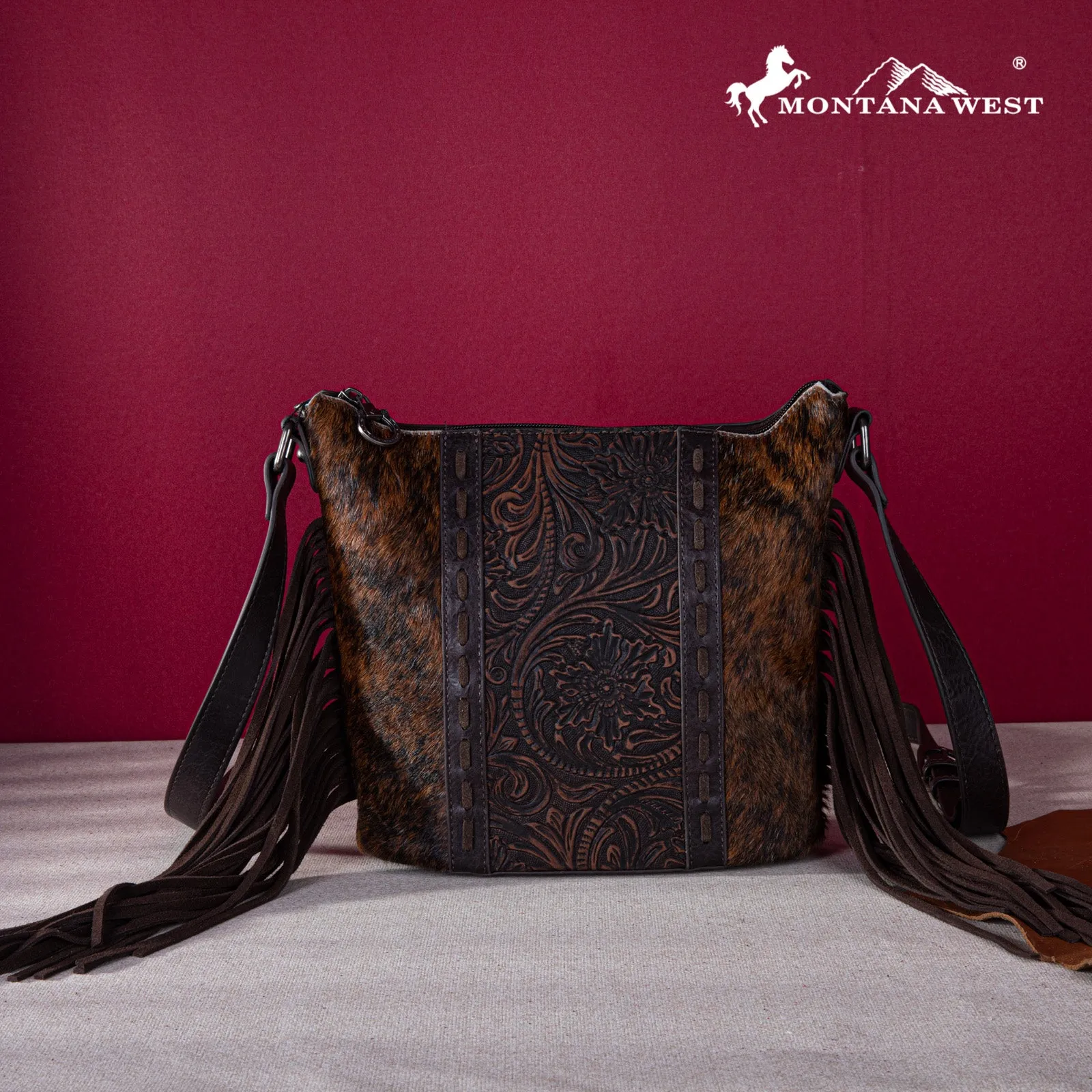 Montana West Hair-On Cowhide Tooled Concealed Carry Purse