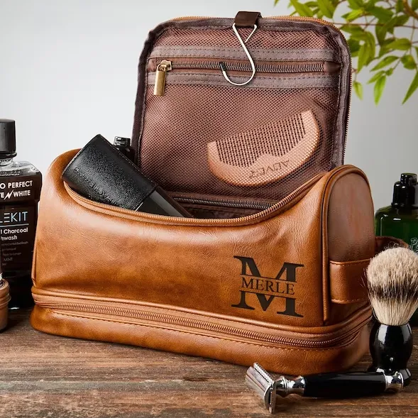 Personalized Mens Toiletry Bag Leather Dopp Bag, Shaving Kit Wedding Travel Gift For Him