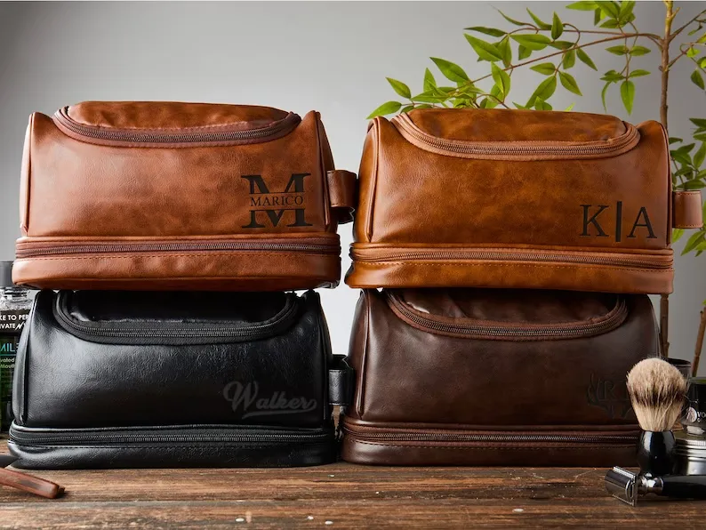 Personalized Mens Toiletry Bag Leather Dopp Bag, Shaving Kit Wedding Travel Gift For Him