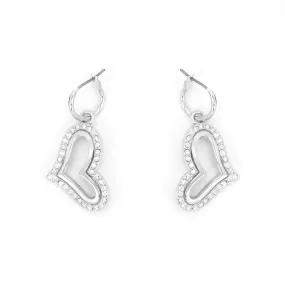 Silver Tone Hanging Heart Earrings