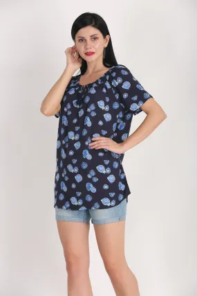 Women Blue Printed Summer Top